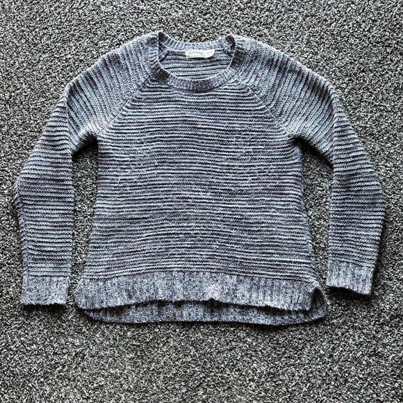 Grey And Multi Colored Striped Sweater, Faded Glory Ribbed Pullover, Size medium - Picture 1 of 7